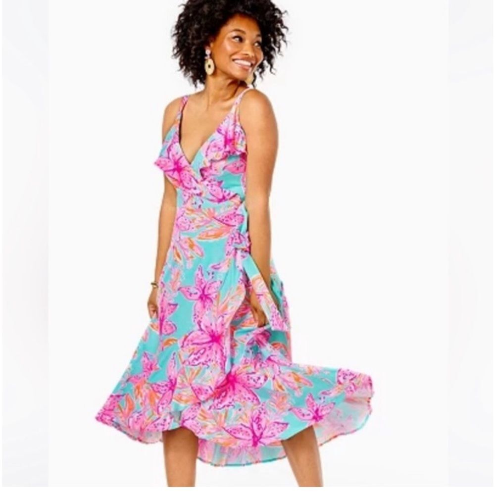 NWT Lilly Pulitzer Fontaine Wrap High Low Sleeveless Beach Tropical Dress XS